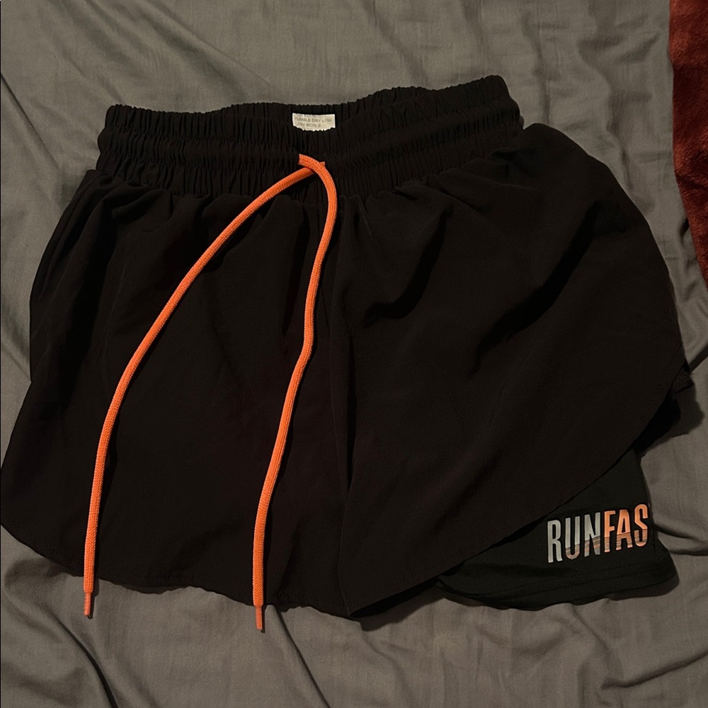 Black Athletic Running Shorts with Orange Drawstring